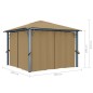 Gazebo com cortina 300x300 cm alumínio cinzento-acastanhado