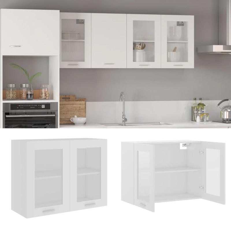 Armário de parede c/ vidro 80x31x60 cm contraplacado branco-Armários de cozinha-Home Retail