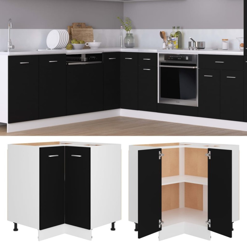 Armário inferior de canto 75,5x75,5x81,5cm contraplacado preto-Armários de cozinha-Home Retail