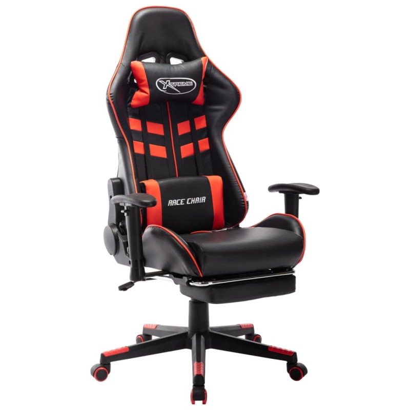 Cadeira gaming c/ apoio de pés couro artificial preto/vermelho-Cadeiras de jogo-Home Retail