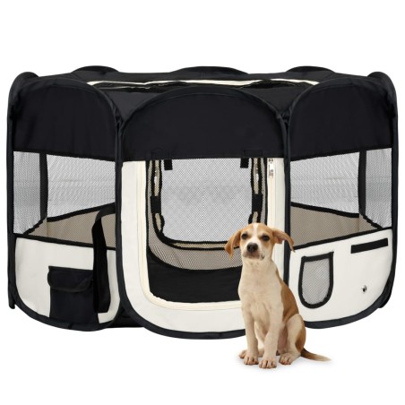 Parque dobrável p/ cão c/ saco de transporte 125x125x61cm preto