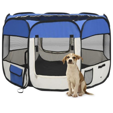 Parque dobrável p/ cão c/ saco de transporte 90x90x58 cm azul