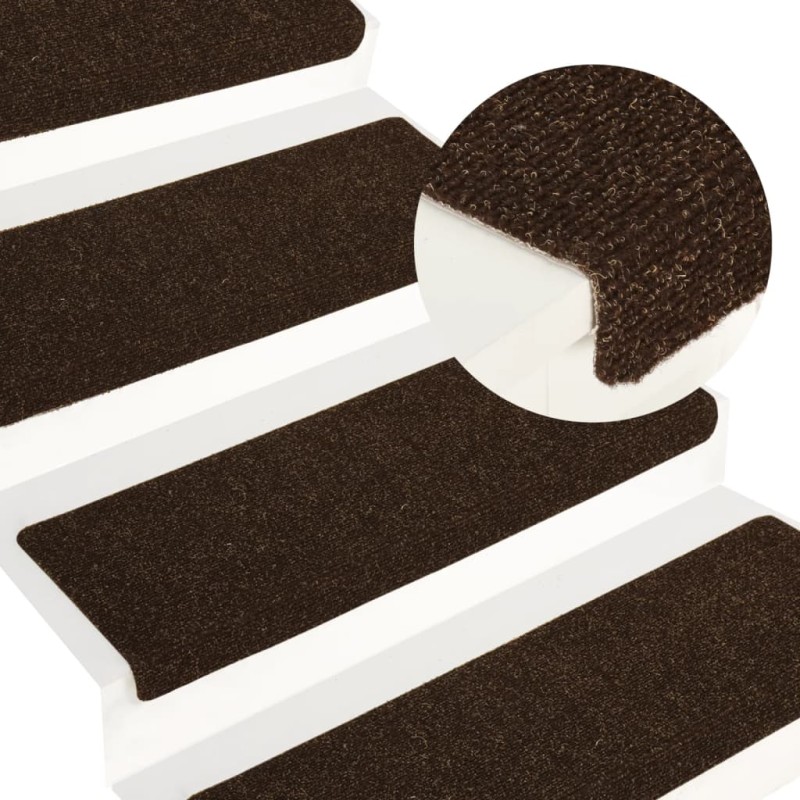 Tapetes de escada 15 pcs 65x21x4 cm tecido agulhado castanho-Tapetes antiderrapantes para degraus-Home Retail