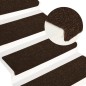 Tapetes de escada 15 pcs 65x21x4 cm tecido agulhado castanho