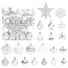 70 pcs conjunto de enfeites de Natal prateado e branco