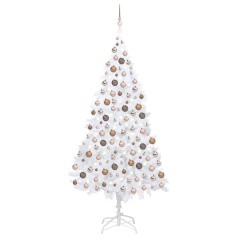 Árvore Natal artificial pré-iluminada c/ bolas branco