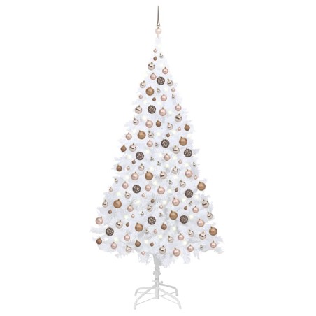 Árvore Natal artificial pré-iluminada c/ bolas branco