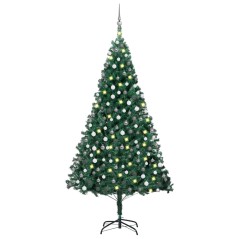 Árvore Natal artificial pré-iluminada c/ bolas 240 cm verde