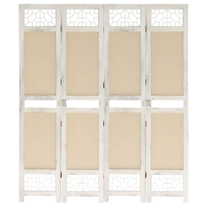 Biombo com 4 painéis 140x165 cm tecido cor creme-Biombos-Home Retail