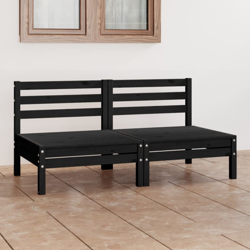 Sofá de 2 lugares para jardim pinho maciço preto-Sofás para exterior-Home Retail