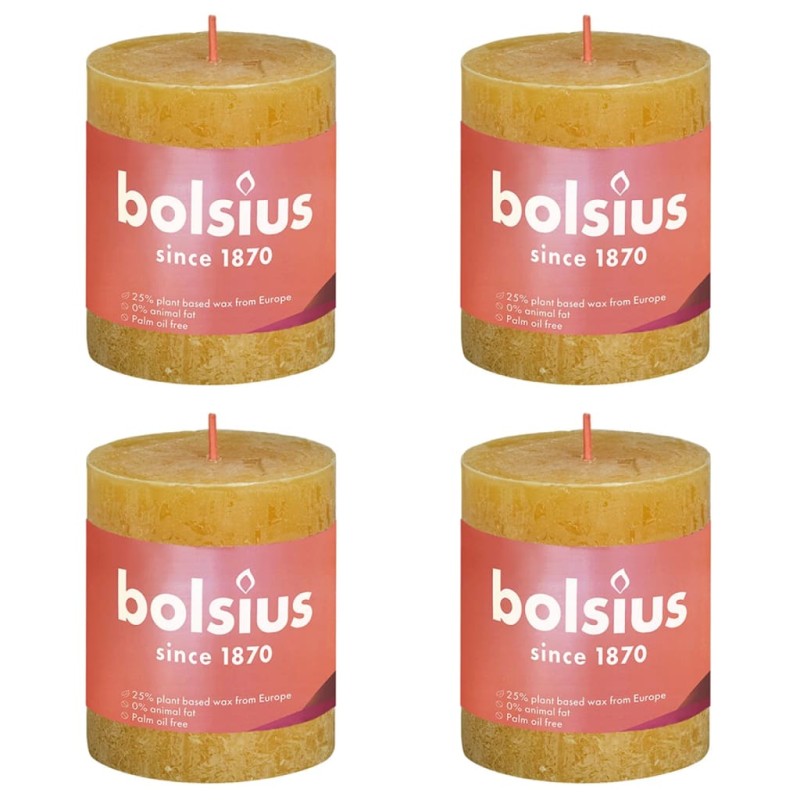 Bolsius Velas rústicas cilíndricas Shine 4 pcs 80x68 mm amarelo mel-Velas-Home Retail