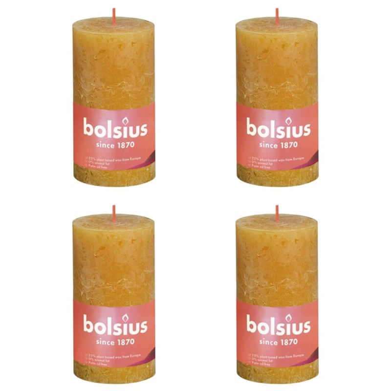 Bolsius Velas rústicas cilíndricas Shine 4 pcs 130x68 mm amarelo mel-Velas-Home Retail