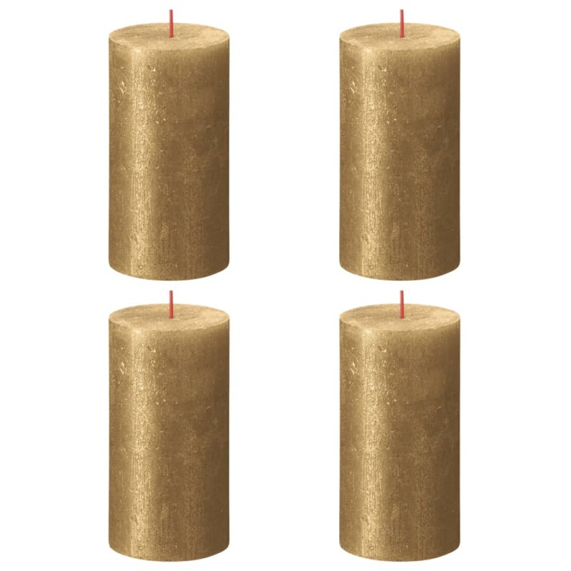 Bolsius Velas rústicas cilíndricas Shimmer 4 pcs 130x68 mm dourado-Velas-Home Retail