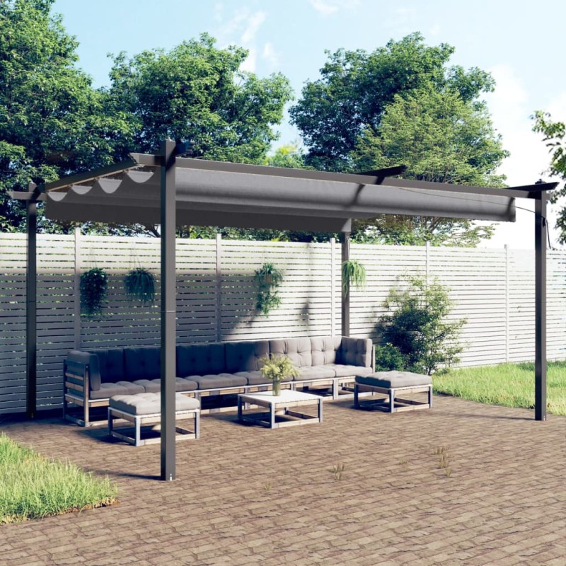 Gazebo de jardim com telhado retrátil 4x3 m antracite-Toldos e gazebos-Home Retail