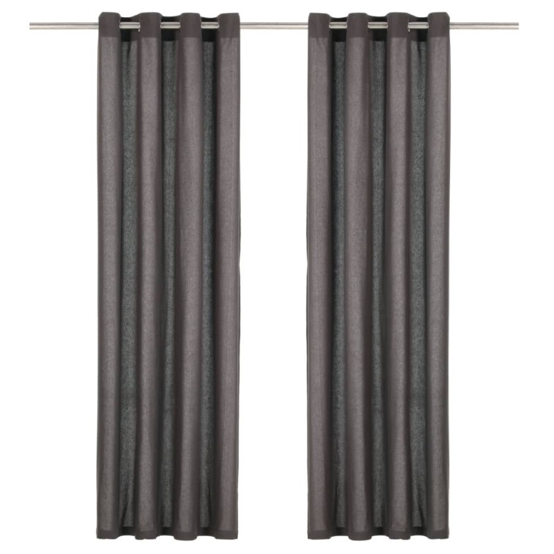 Cortinas c/ argolas de metal 2 pcs algodão 140x245 cm antracite-Persianas e cortinas-Home Retail