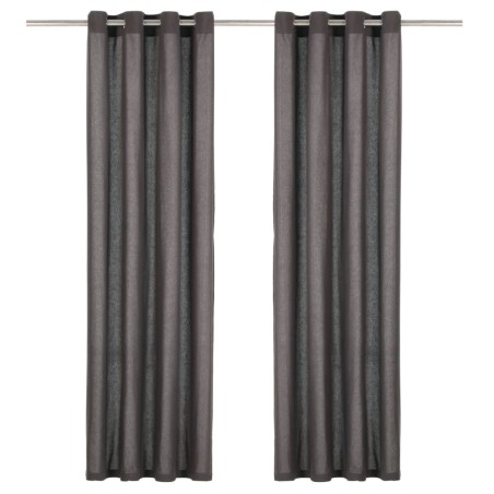 Cortinas c/ argolas de metal 2 pcs algodão 140x245 cm antracite