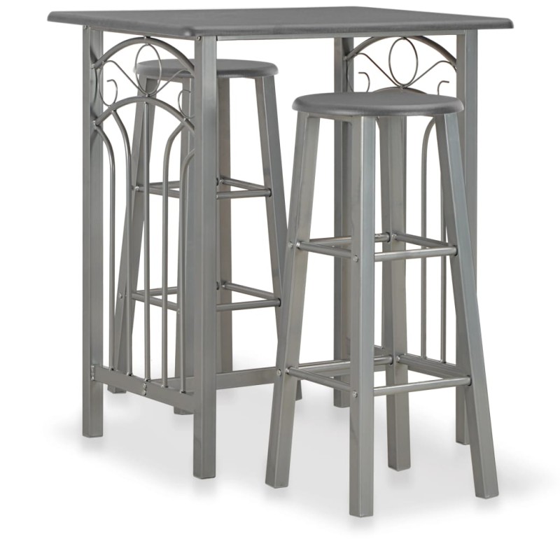 3 pcs conjunto de bar em madeira e aço antracite-Conjuntos de móveis para cozinha e sala de jantar-Home Retail