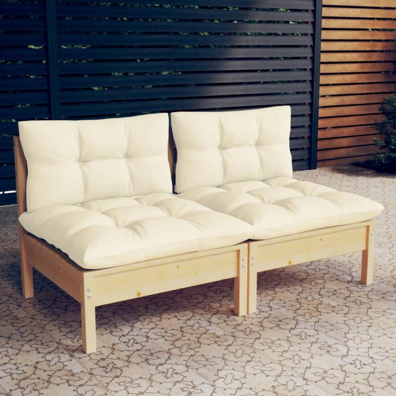 Sofá de jardim 2 lugares com almofadões cor creme pinho maciço-Sofás para exterior-Home Retail