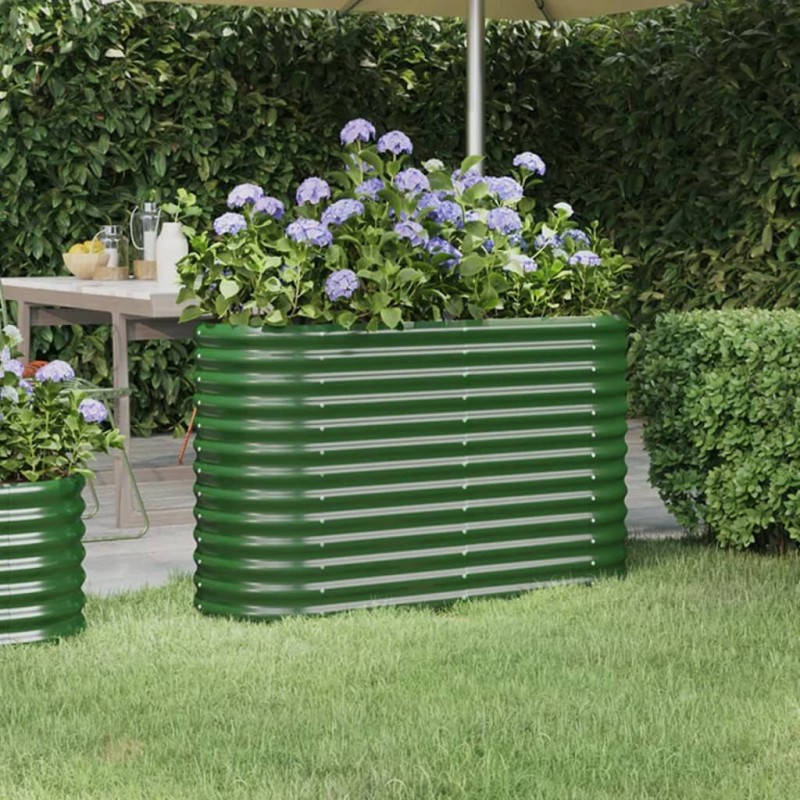 Canteiro elevado jardim 114x40x68 cm aço revestido a pó verde-Vasos e floreiras-Home Retail