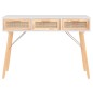 Mesa consola 105x30x75 cm pinho maciço e vime natural branco