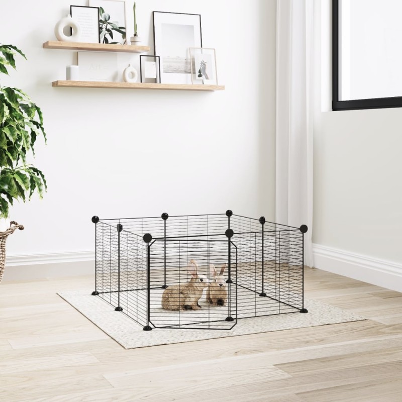 Gaiola p/ animais de 8 painéis c/ porta 35x35 cm aço preto-Casotas e gaiolas para animais pequenos-Home Retail