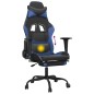 Cadeira gaming massagens c/ apoio pés couro artif. preto/azul