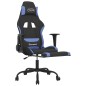 vidaxL Cadeira de gaming com apoio de pés tecido preto e azul