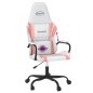 Cadeira gaming massagens couro artificial branco e rosa