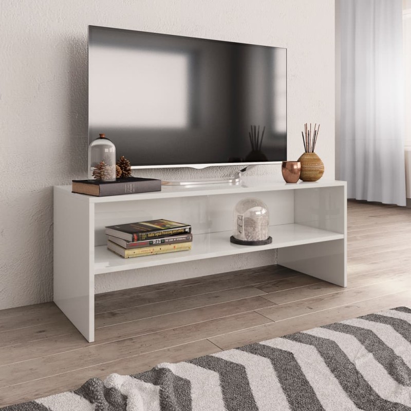 Móvel para TV 100x40x40cm derivados de madeira branco brilhante-Móveis de TV-Home Retail