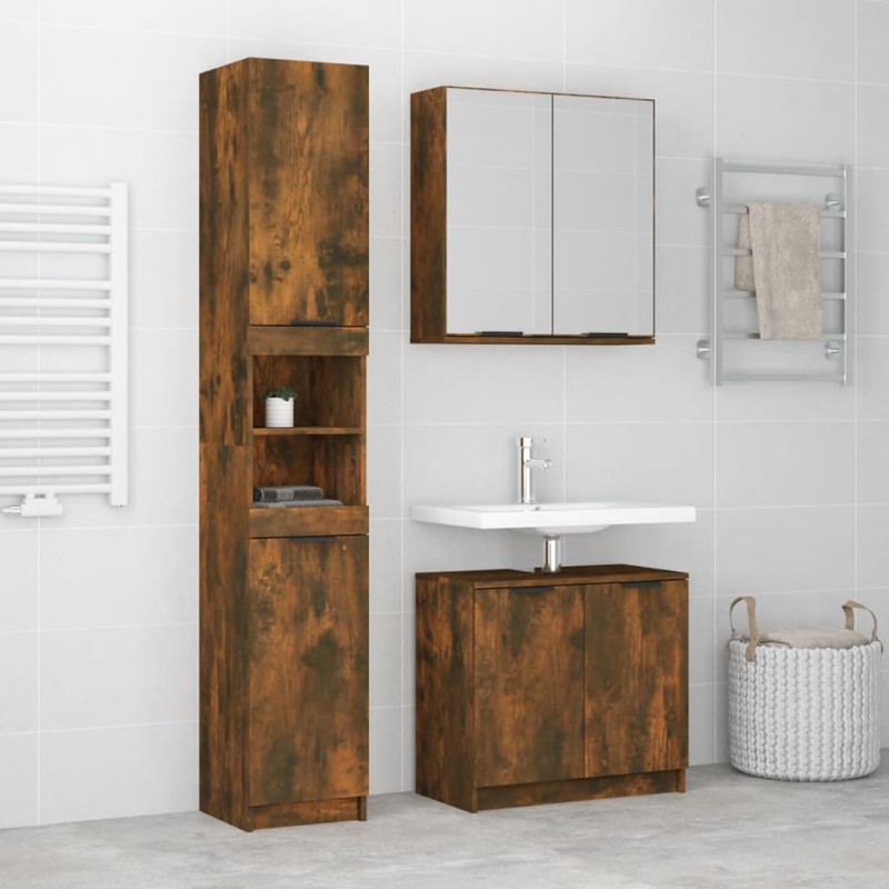 3 pcs conjunto móveis WC derivados de madeira carvalho fumado-Conjuntos de móveis para casa de banho-Home Retail