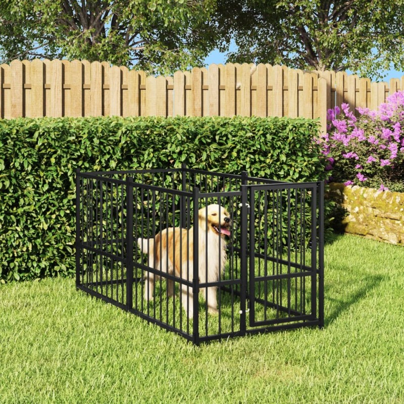 Canil para cães 193,5x97x100 cm aço preto-Acessórios para canis-Home Retail