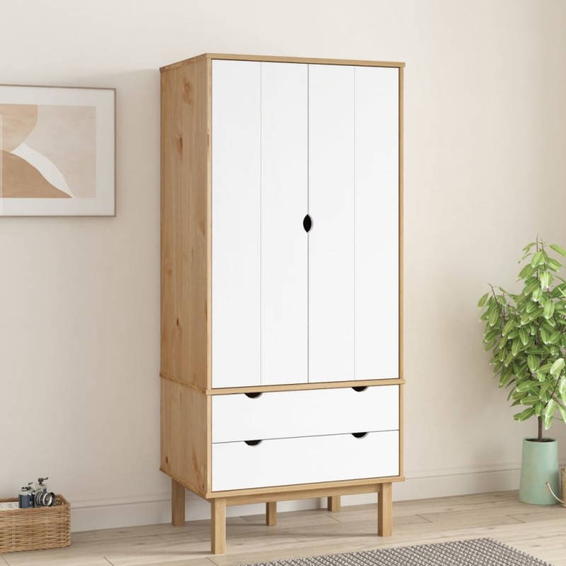 Roupeiro OTTA 76,5x53x172 cm pinho maciço castanho/branco-Guarda-roupas-Home Retail