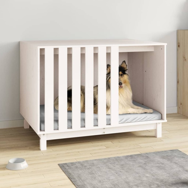 Casota para cães 100x70x72 cm madeira de pinho maciça branco-Casotas para cães-Home Retail