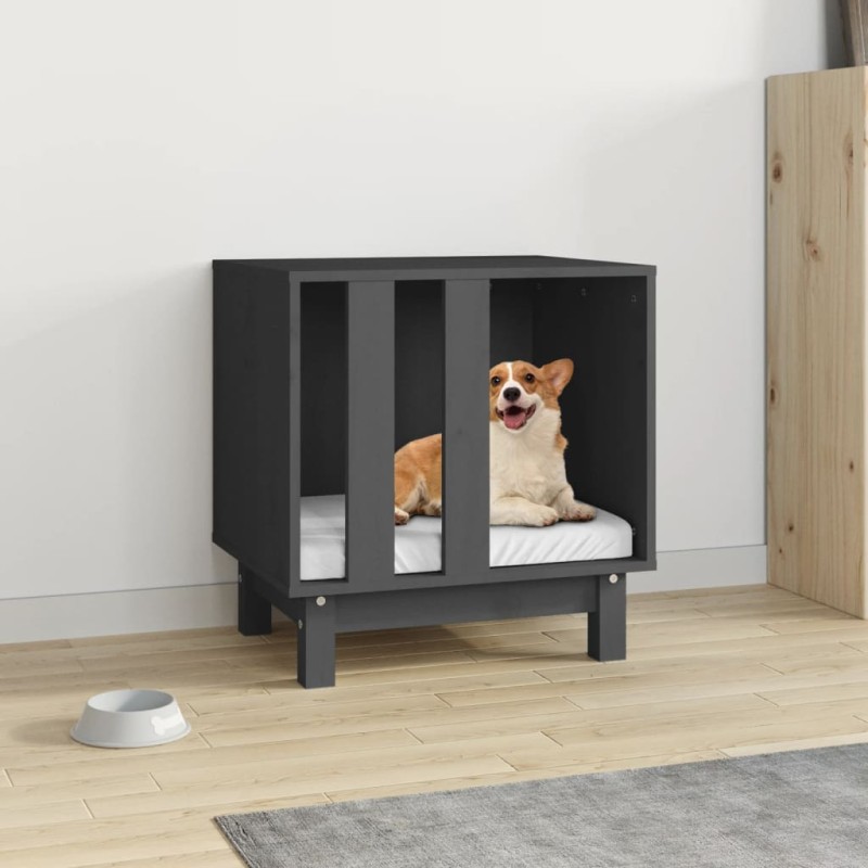 Casota para cães 50x40x52 cm madeira de pinho maciça cinzento-Casotas para cães-Home Retail