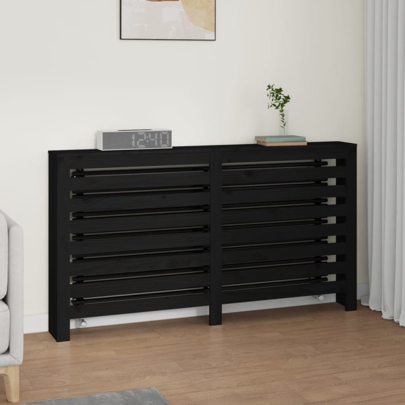 Cobertura de radiador 153x19x84 cm pinho maciço preto-Acessórios para aquecedores-Home Retail