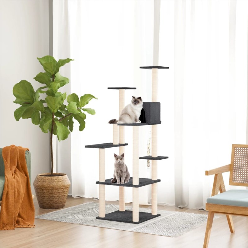 Árvore p/ gatos c/ postes arranhadores sisal 153cm cinza-escuro-Móveis para gatos-Home Retail