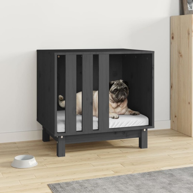 Casota para cães 60x45x57 cm madeira de pinho maciça cinzento-Casotas para cães-Home Retail