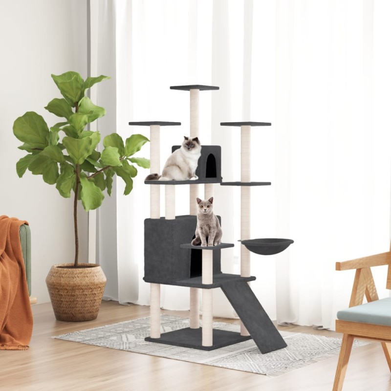 Árvore p/ gatos c/ postes arranhadores sisal 154cm cinza-escuro-Móveis para gatos-Home Retail