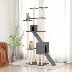 Árvore p/ gatos c/ postes arranhadores sisal 190cm cinza-escuro