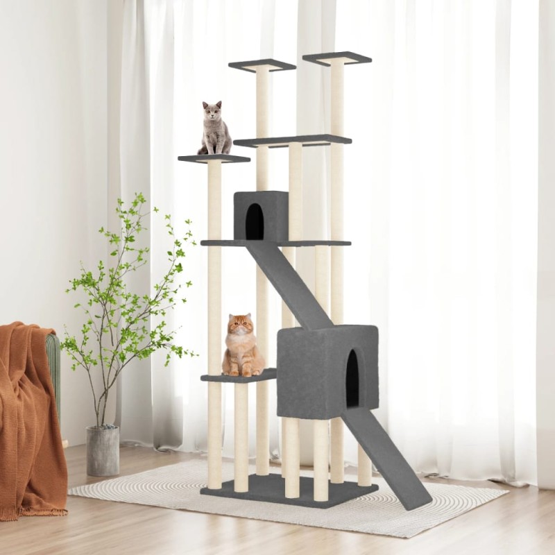 Árvore p/ gatos c/ postes arranhadores sisal 190cm cinza-escuro-Móveis para gatos-Home Retail