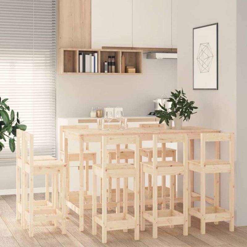 9 pcs conjunto de bar pinho maciço-Conjuntos de móveis para cozinha e sala de jantar-Home Retail