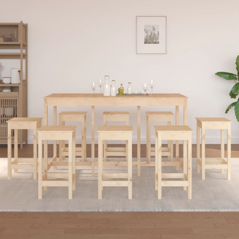 9 pcs conjunto de bar pinho maciço-Conjuntos de móveis para cozinha e sala de jantar-Home Retail