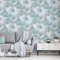 DUTCH WALLCOVERINGS Papel de parede folhas costela-de-adão azul