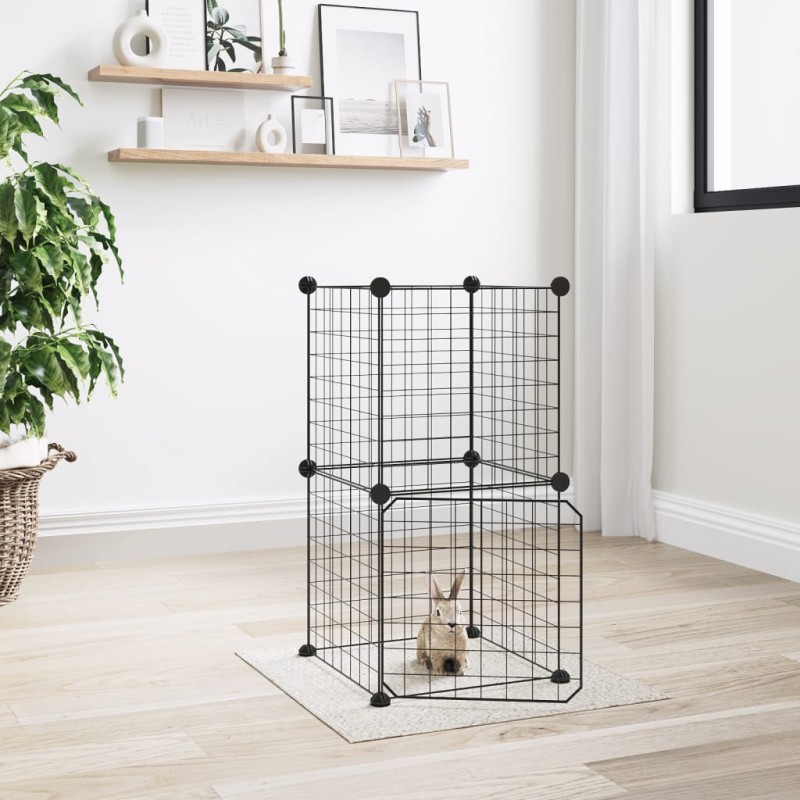 Gaiola p/ animais de 8 painéis c/ porta 35x35 cm aço preto-Casotas e gaiolas para animais pequenos-Home Retail