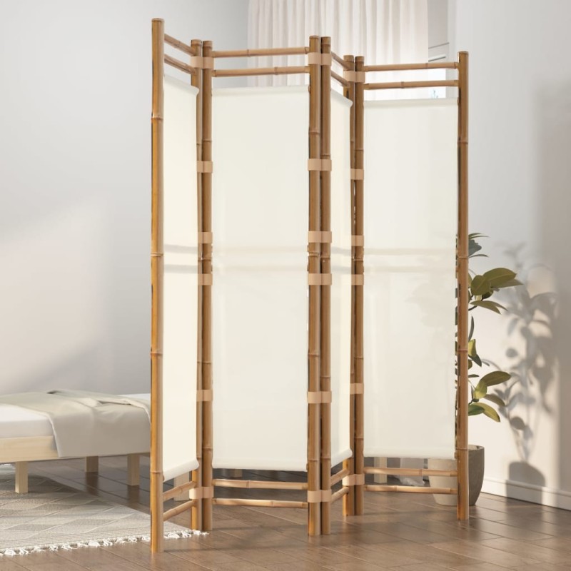 Biombo com 4 painéis dobráveis bambu e lona 160 cm-Biombos-Home Retail