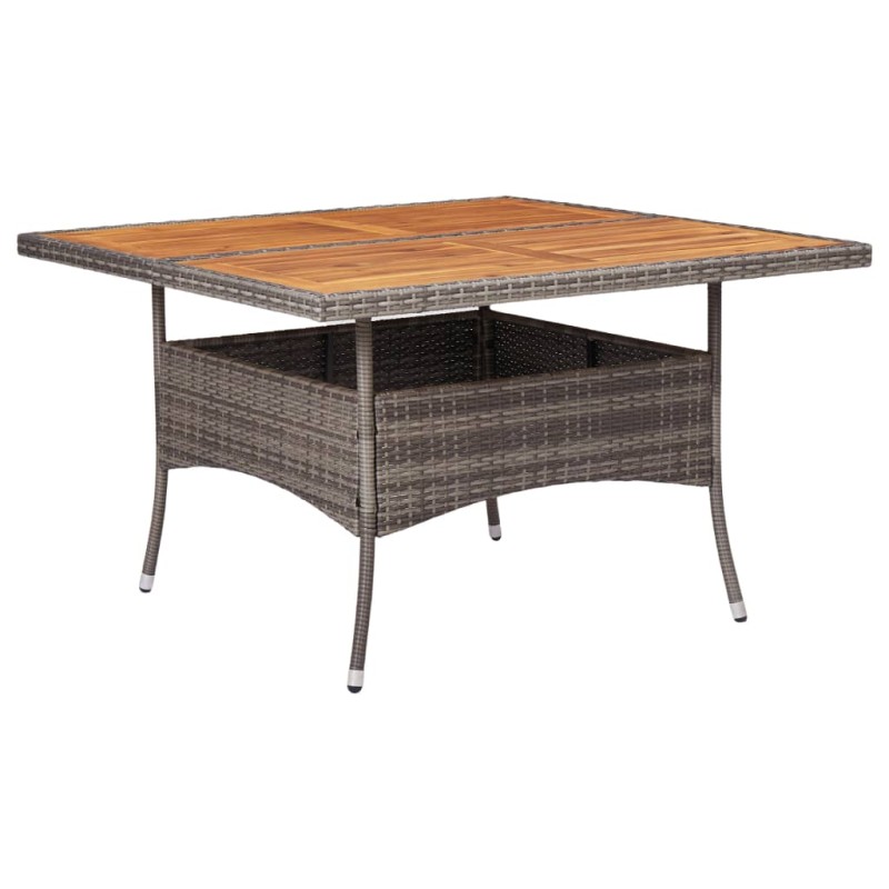 Mesa de jantar para exterior vime PE e madeira maciça cinzento-Mesas de jardim-Home Retail