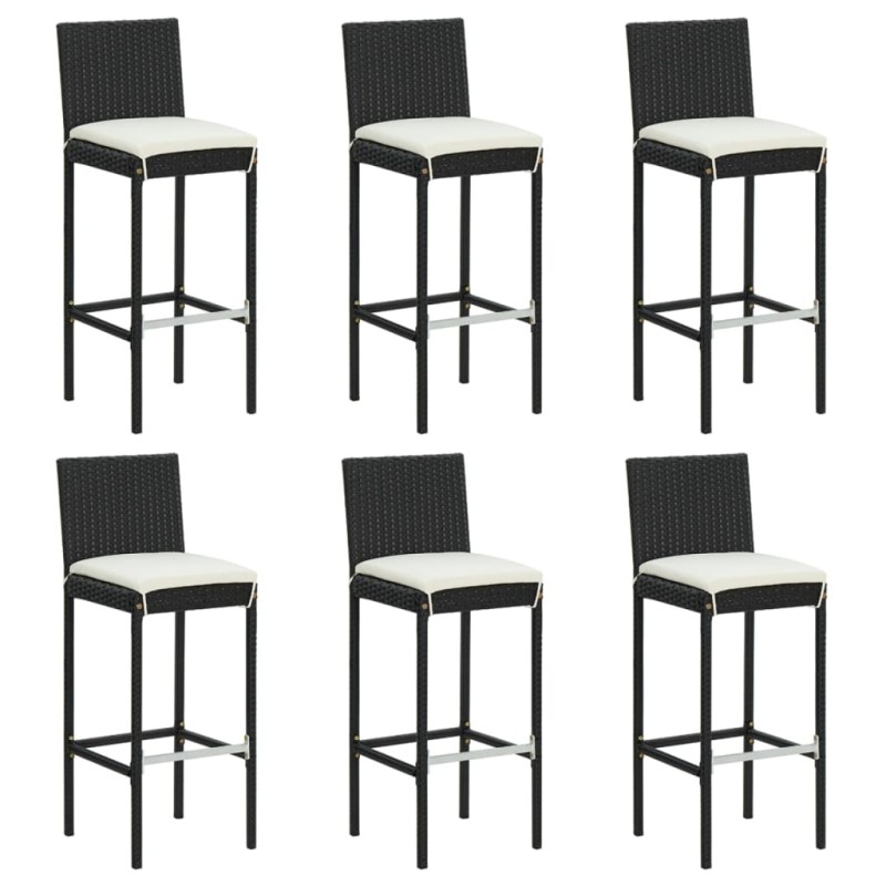 Bancos de bar com almofadões 6 pcs vime PE preto-Bancos de bar-Home Retail