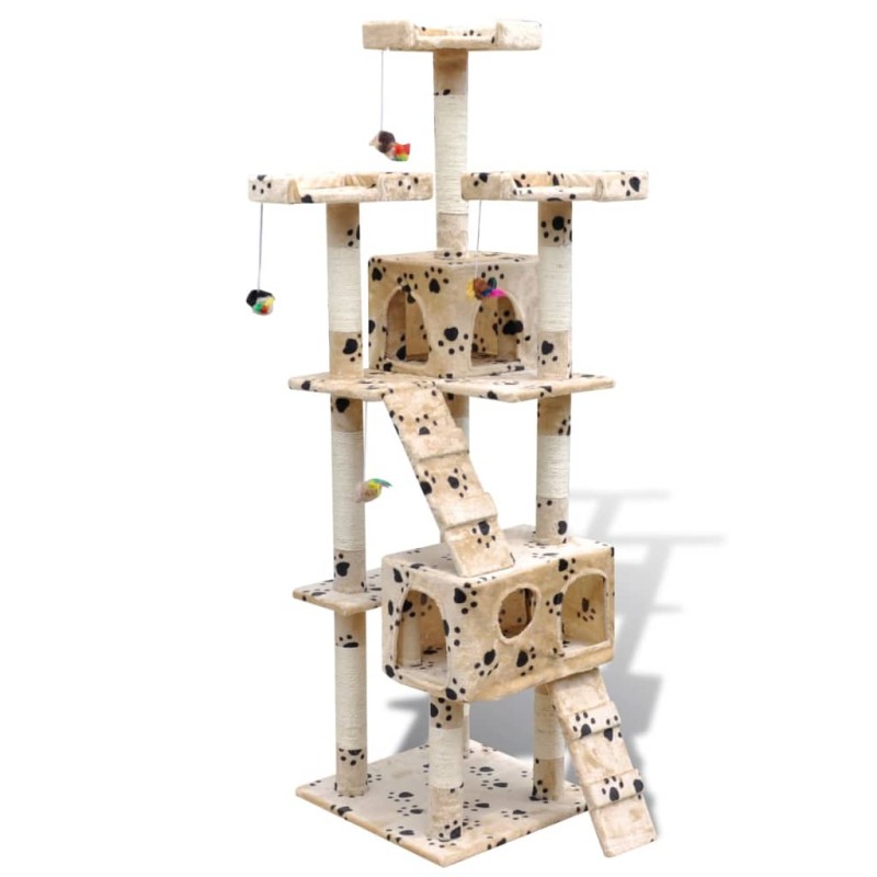 Arranhador para gato com 2 gateras + estampo de pata, bege,170 cm-Móveis para gatos-Home Retail