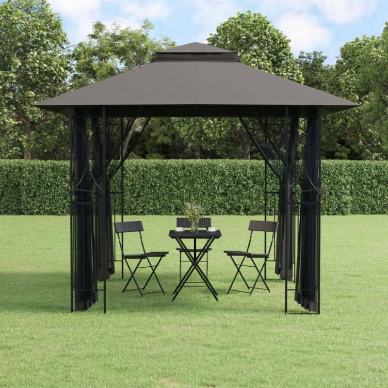 Gazebo com paredes laterais 300x300x270 cm aço antracite-Toldos e gazebos-Home Retail