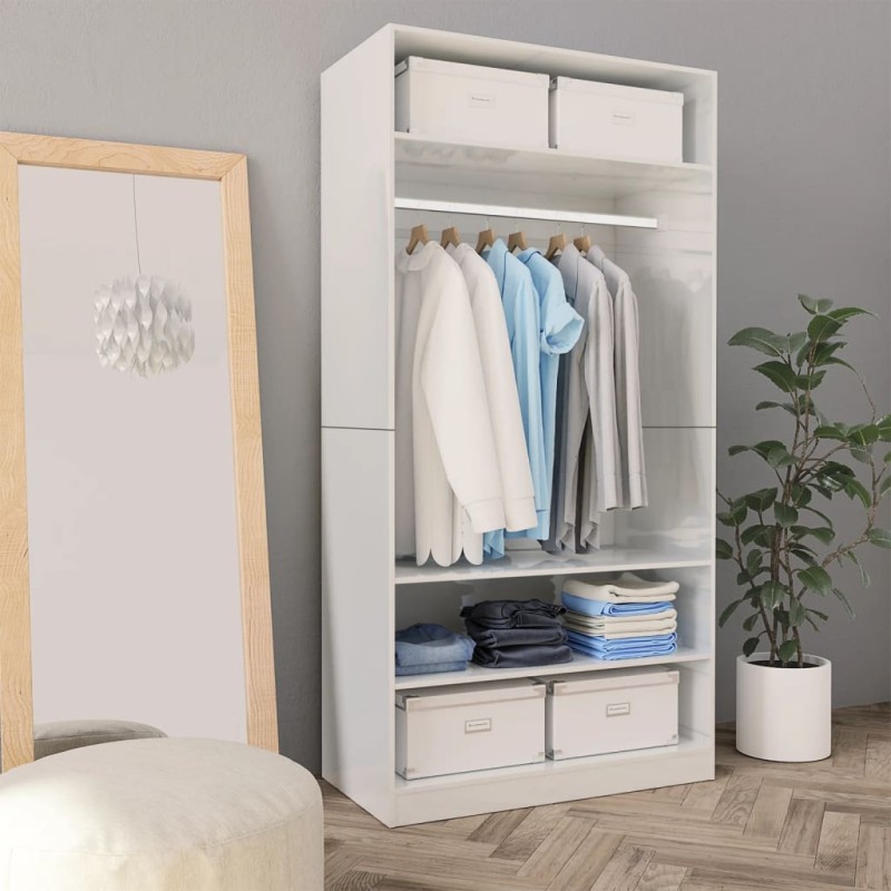 Roupeiro 100x50x200 cm contraplacado branco brilhante-Guarda-roupas-Home Retail